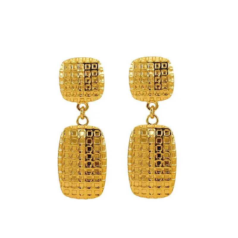 Women's Stainless Steel Square Textile Stud Earrings - Viexta