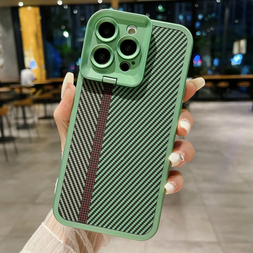 Carbon Fiber Magnetic Lens Bracket iPhone Case - Viexta