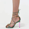 Square Toe Cross Lace-up Cutout Heels - Viexta