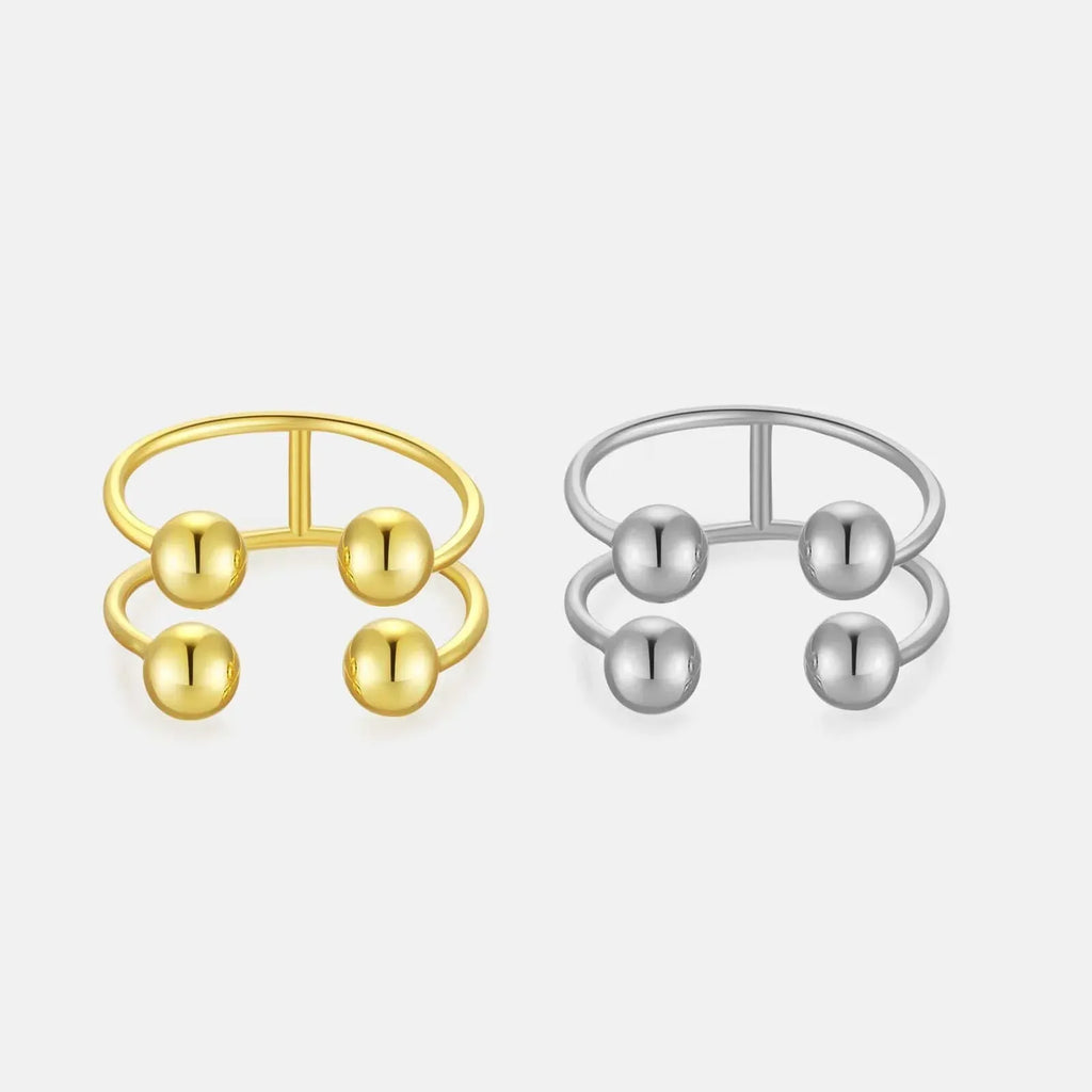S925 Silver Four-ball Gold U-shaped Adjustable Ring - Viexta