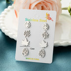 Gold Plated Stainless Steel Maple Leaf Stud Earrings Combo - Viexta