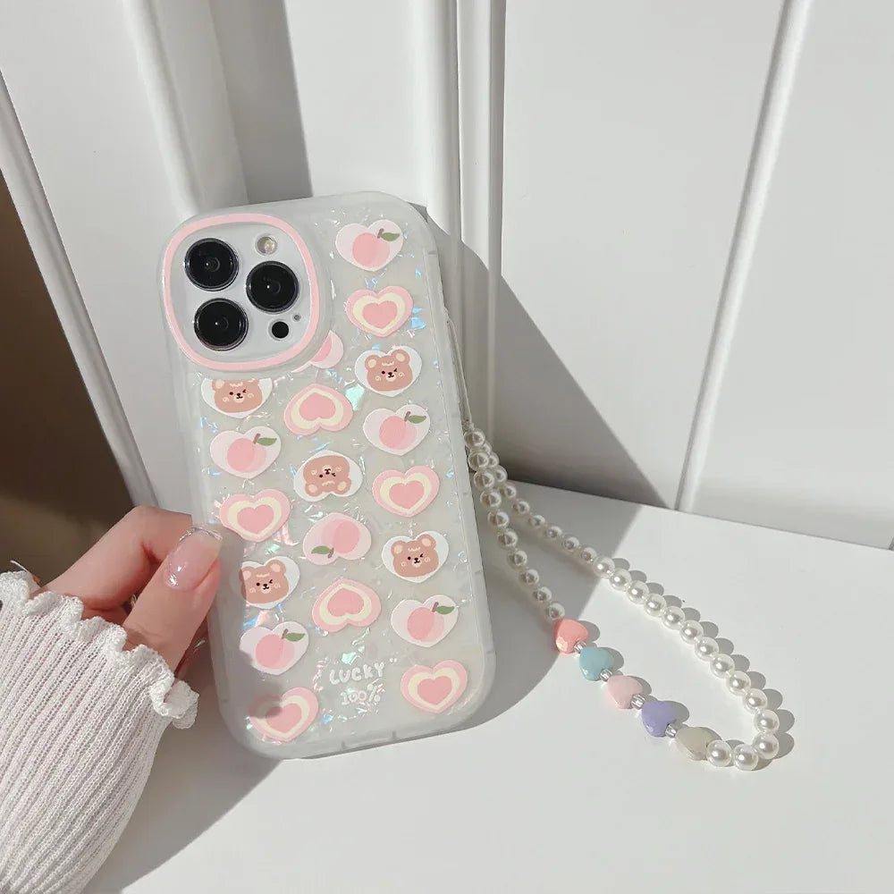 Peach Love Bear Phone Case with Charm - Viexta