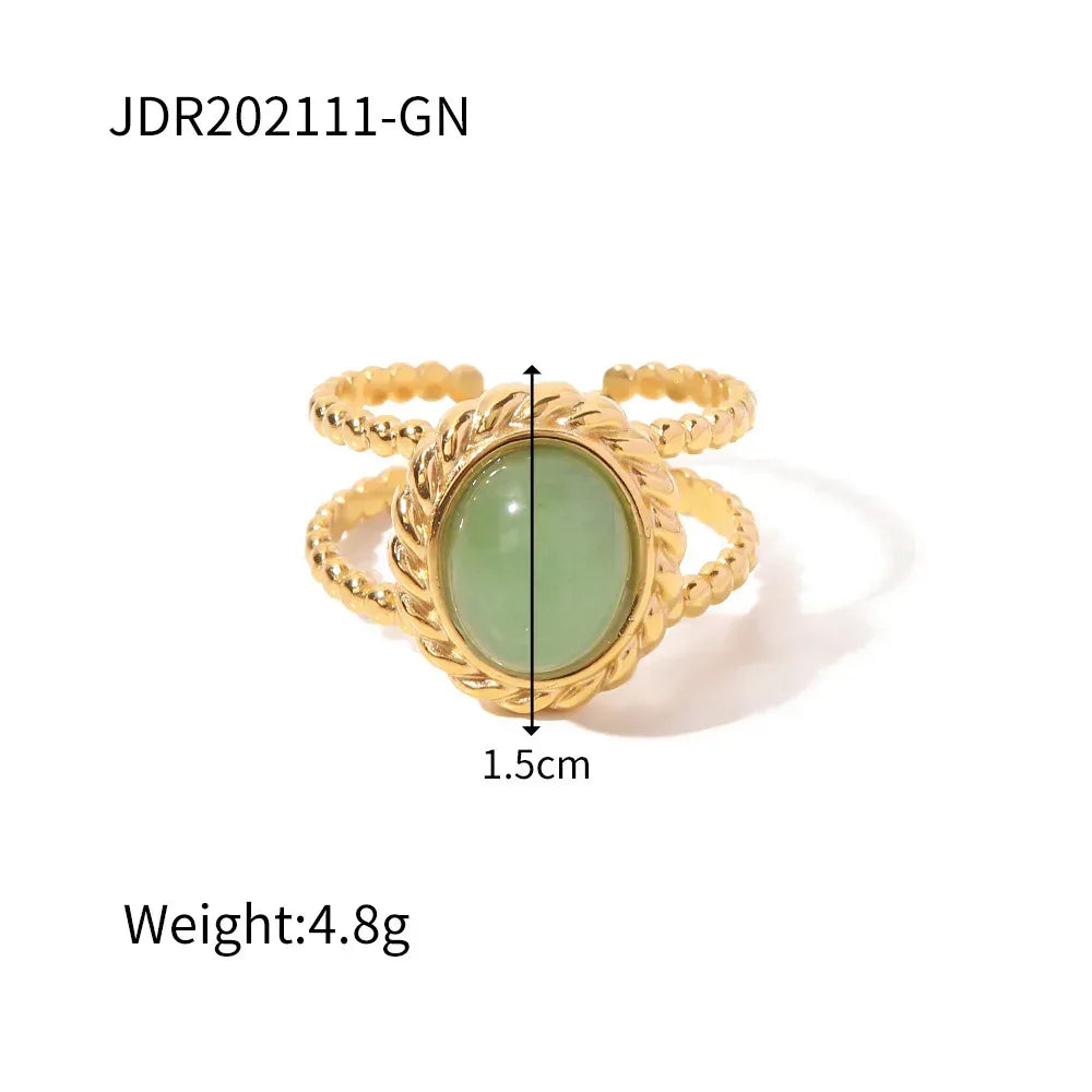 natural-gemstone-titanium-steel-open-end-ring - Viexta