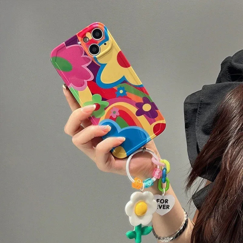 Ins Graffiti Flower iPhone Case with Charms - Viexta