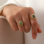 Natural Stone African Turquoise Agate Rope Sun Rings