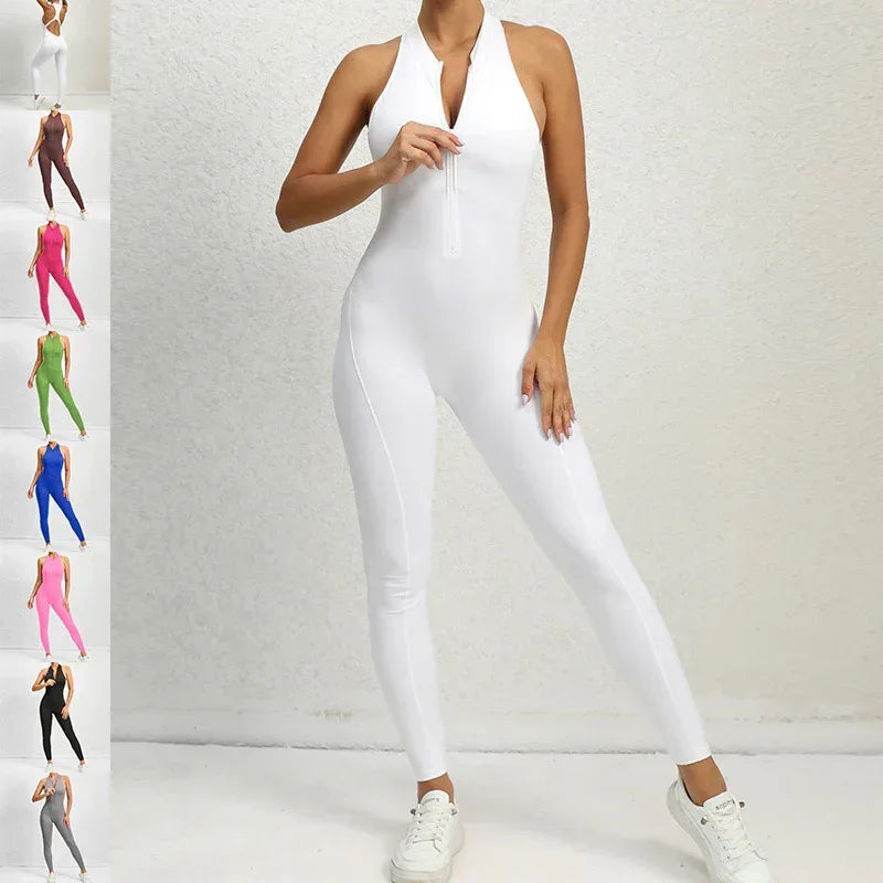 Zippered Yoga Fitness Jumpsuit Shapewear - Viexta
