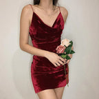 Suede Solid Color Mid-waist Dress - Viexta