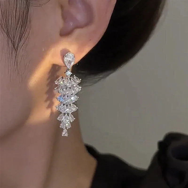 Sparkling Zircon Tree Drop Earrings - Viexta
