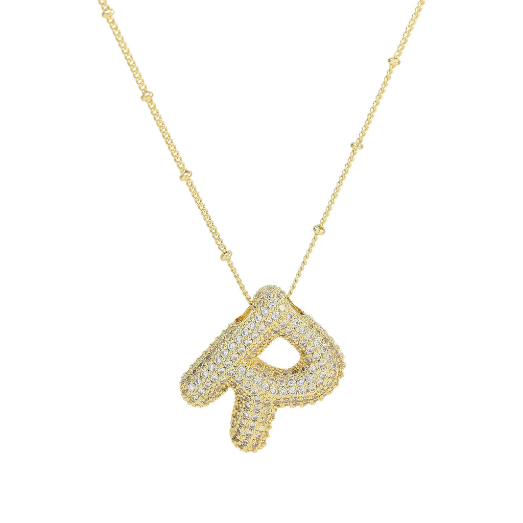 brass-zircon-bubble-letter-pendant-necklace - Viexta