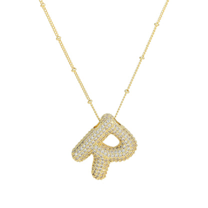 Brass Zircon Bubble Letter Pendant Necklace