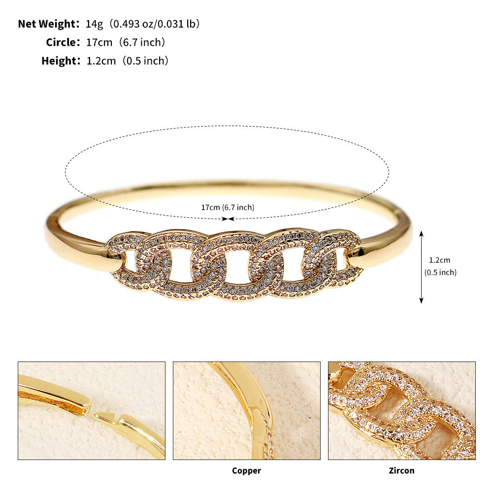 Light Luxury Zircon Fashion Open Cuff Bangle