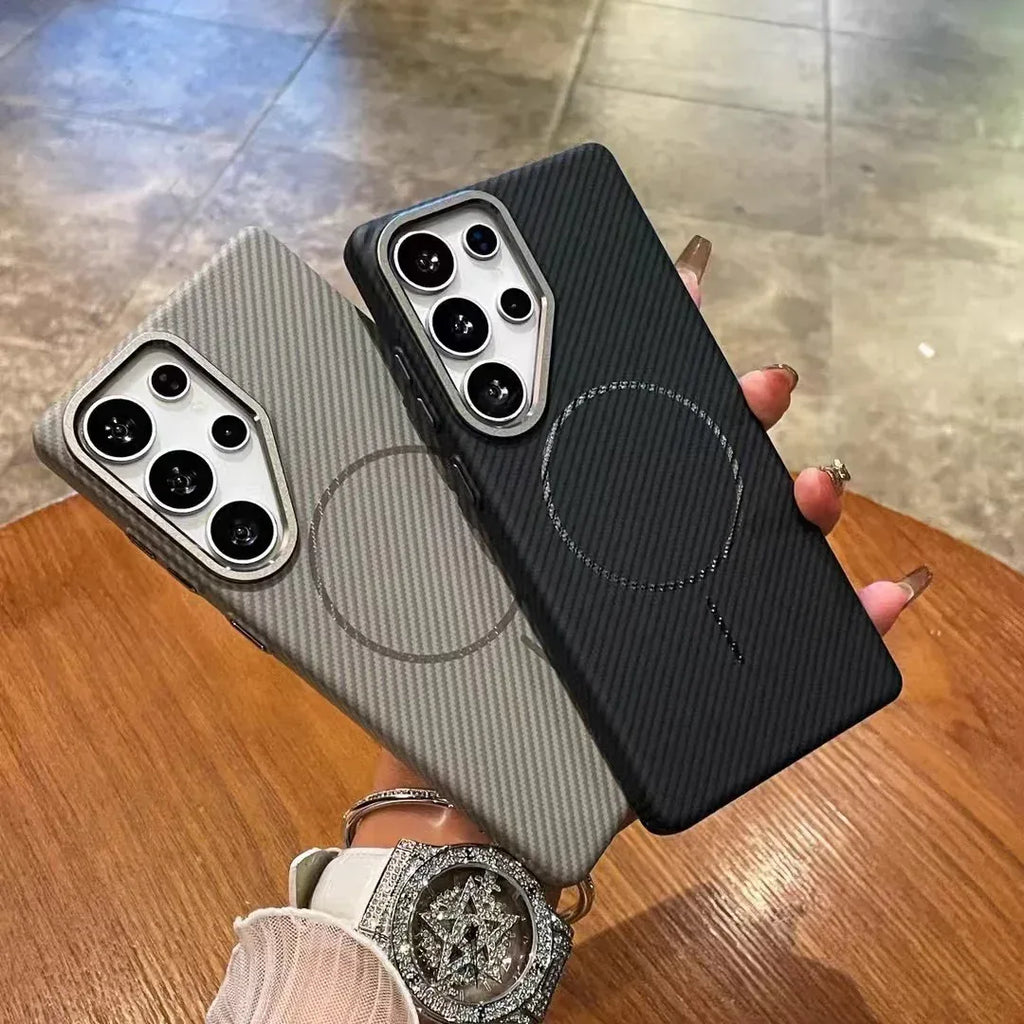 Carbon Fiber Grain Fine Circle Magnetic Suction Samsung case - Viexta