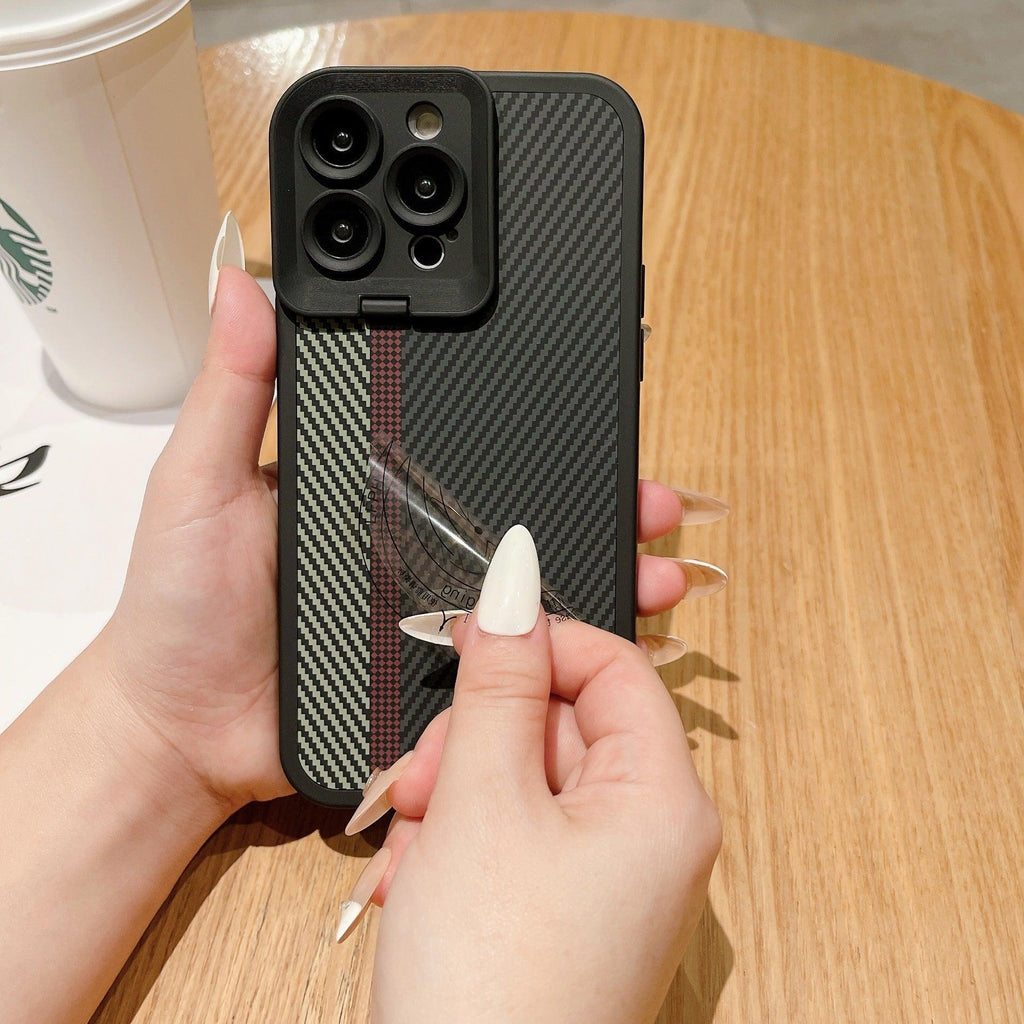Carbon Fiber Magnetic Lens Bracket iPhone Case - Viexta