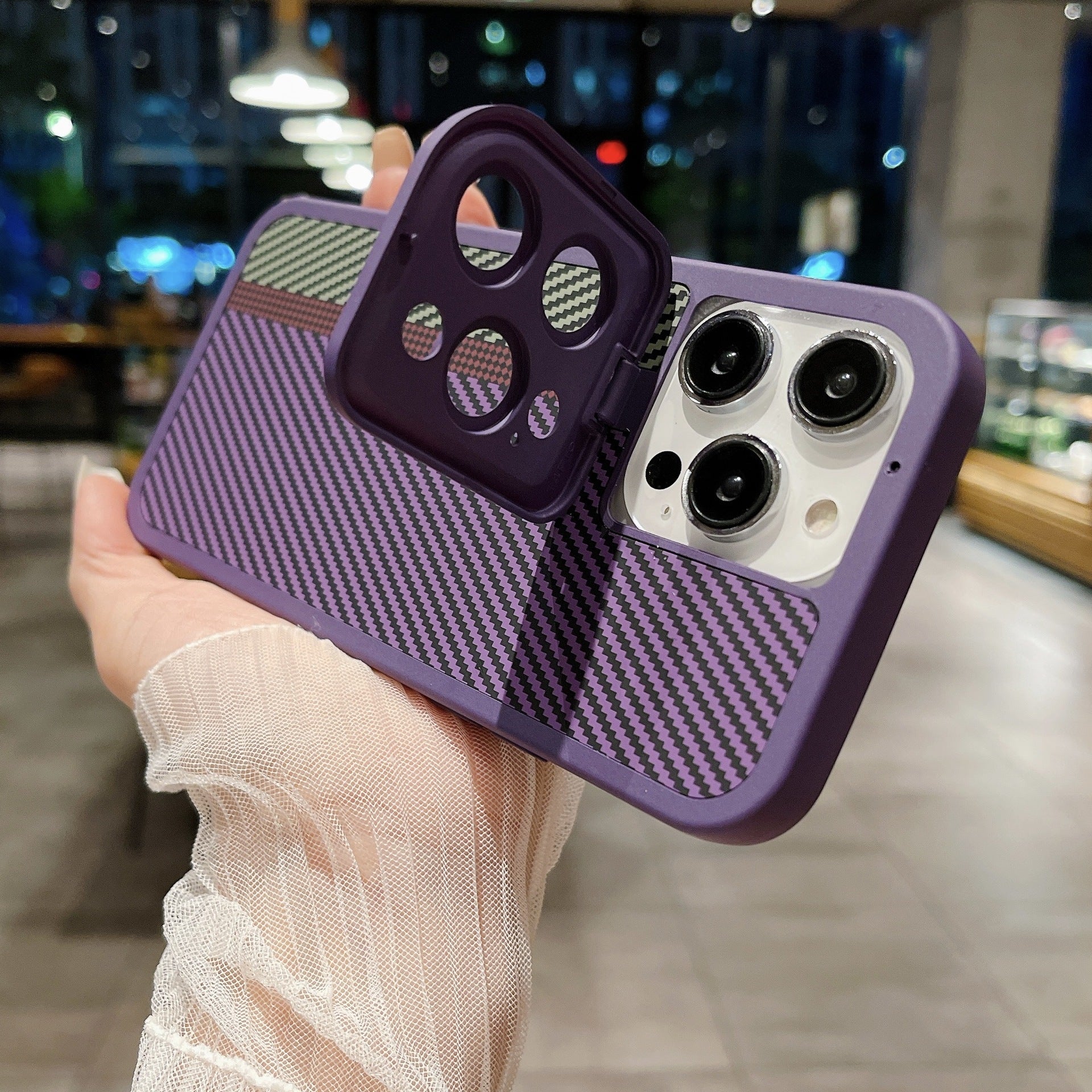 Carbon Fiber Magnetic Lens Bracket iPhone Case