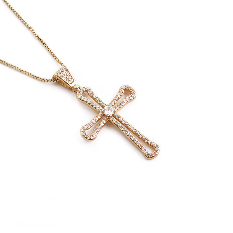 Lady 18K Gold-plated  Zircon Cross Pendant Necklace