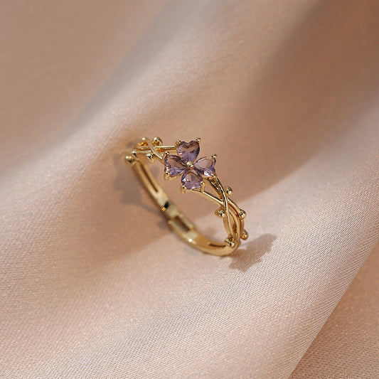 Elegant Literary Purple Zircon petal Ring