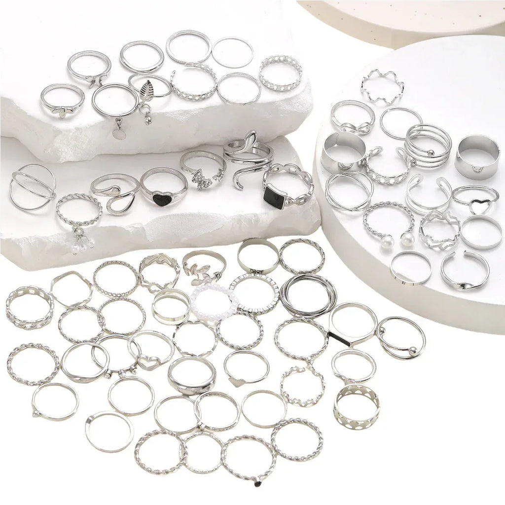 69 pieces Pearl Leaves Hollow Heart-shaped Ring - Viexta