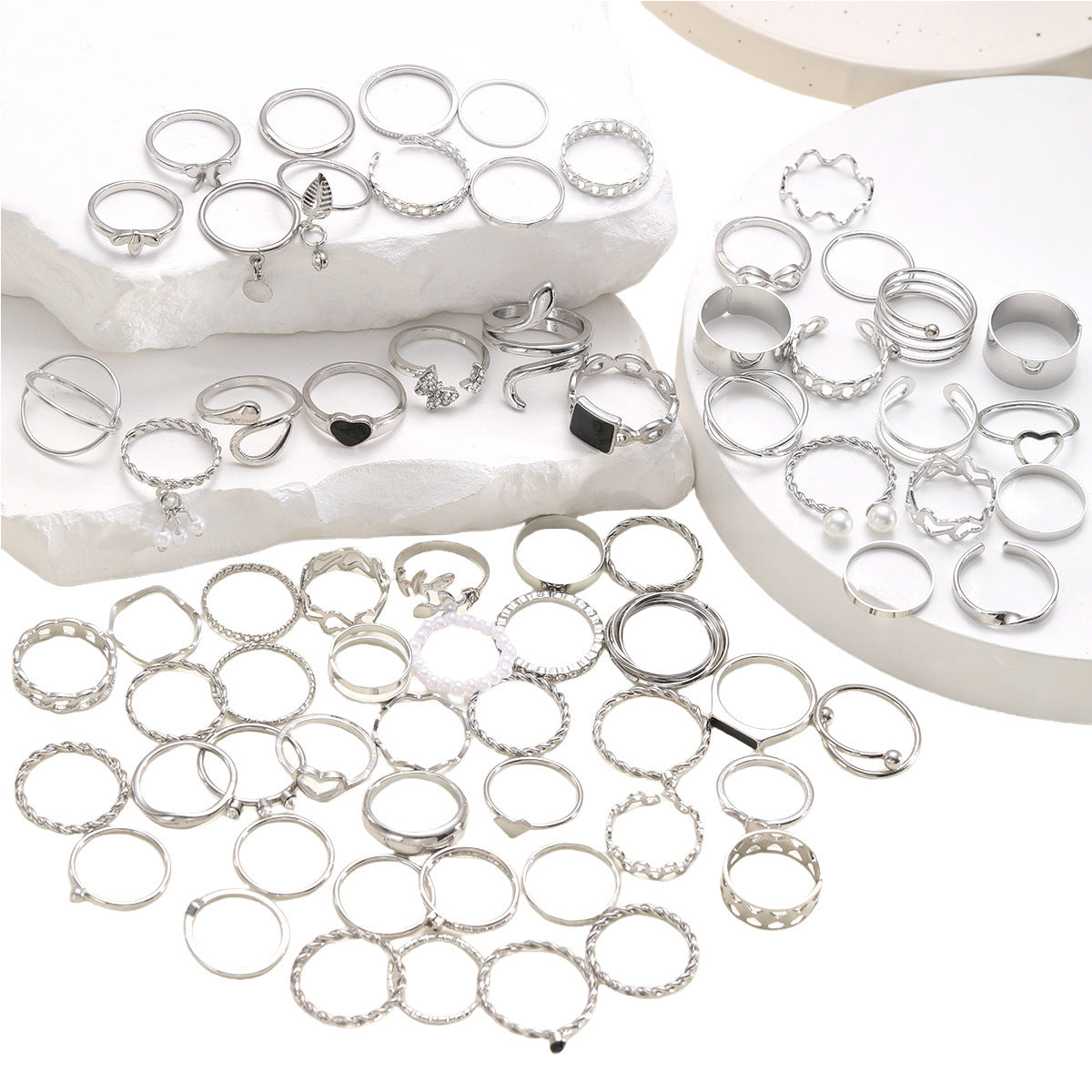 69 pieces Pearl Leaves Hollow Heart-shaped Ring