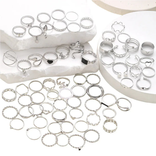 69 pieces Pearl Leaves Hollow Heart-shaped Ring - Viexta