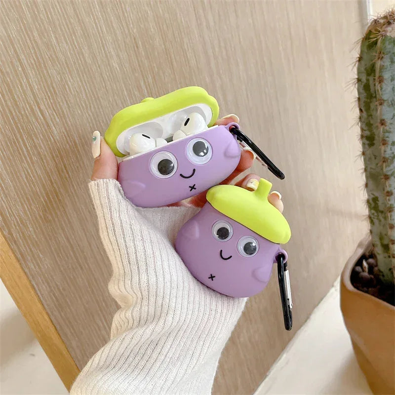 Cute Eyes Eggplant Earphone Case - Viexta