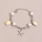 Starfish And Conch Pendant With Pearl Chain For Women - Viexta