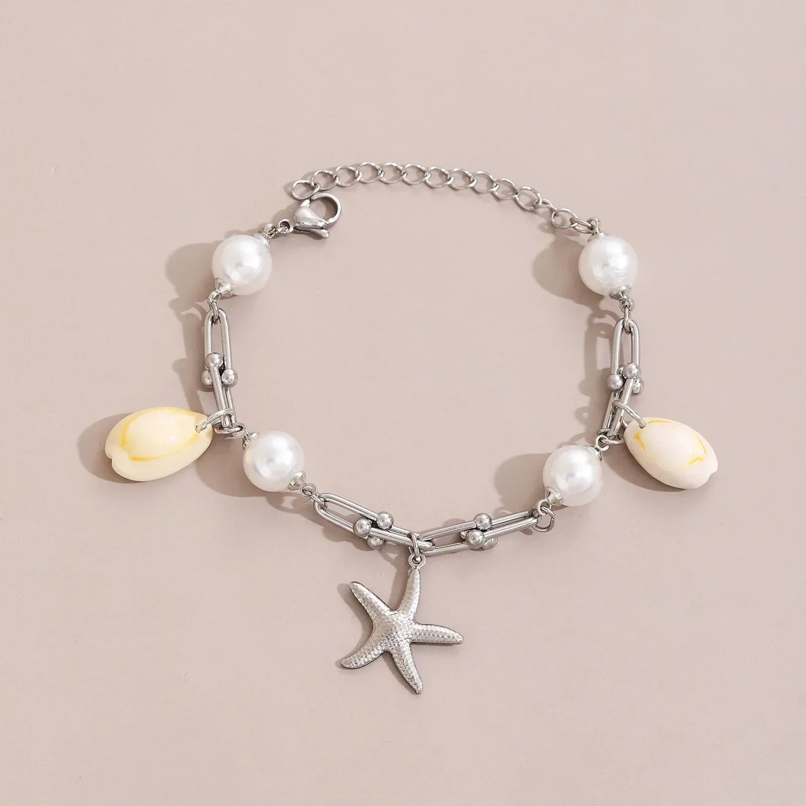 Starfish And Conch Pendant With Pearl Chain For Women - Viexta