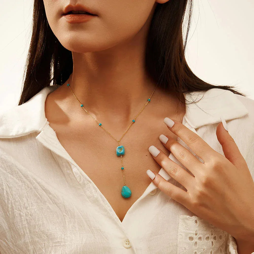 drop-shaped-turquoise-pendant-sterling-silver-necklace - Viexta