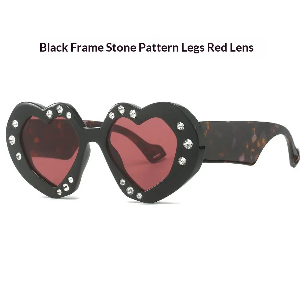 Diamond-Encrusted Heart-Shaped Sunglasses - Viexta