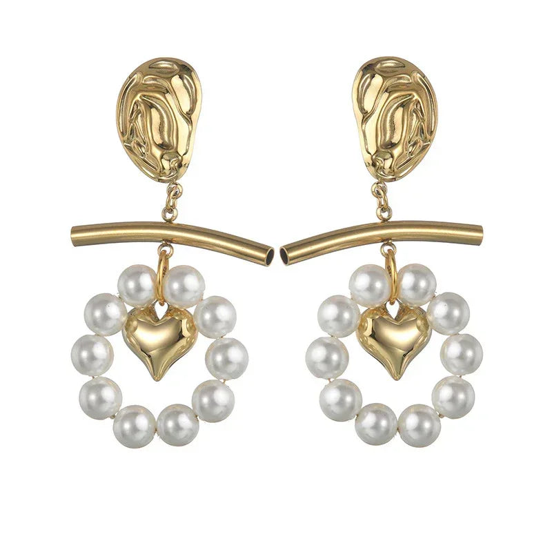 Pearl Tassel Titanium Steel Ear Studs - Viexta