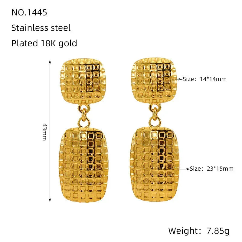 Women's Stainless Steel Square Textile Stud Earrings - Viexta