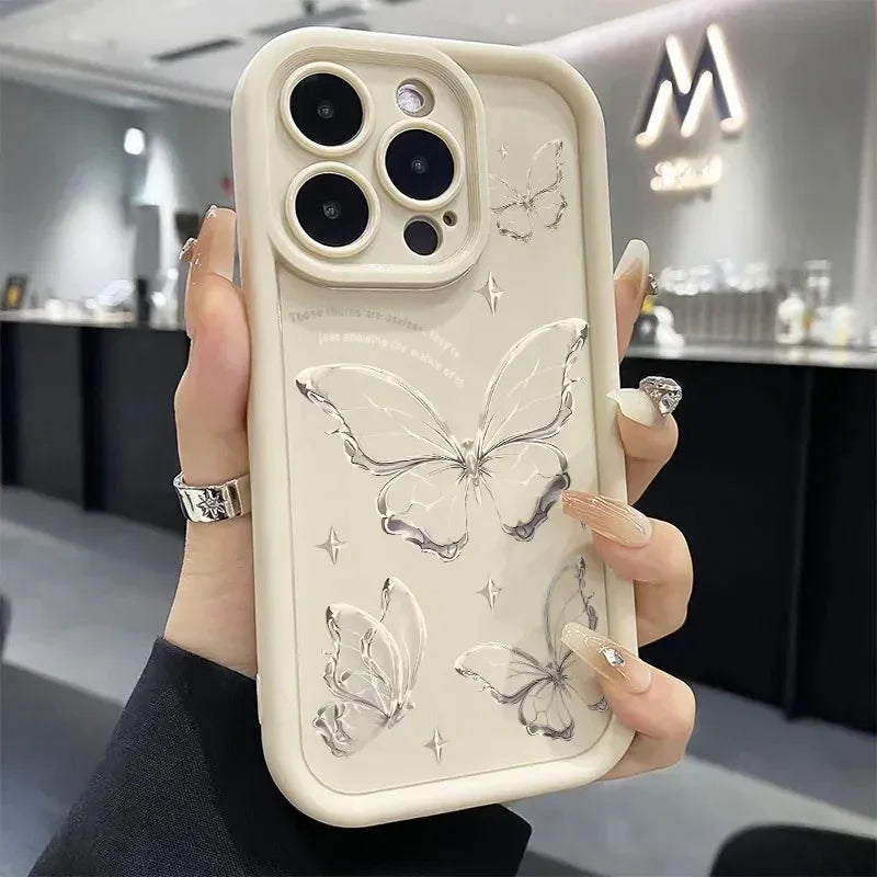 Silver Butterfly Drop-resistant Samsung Phone Case - Viexta