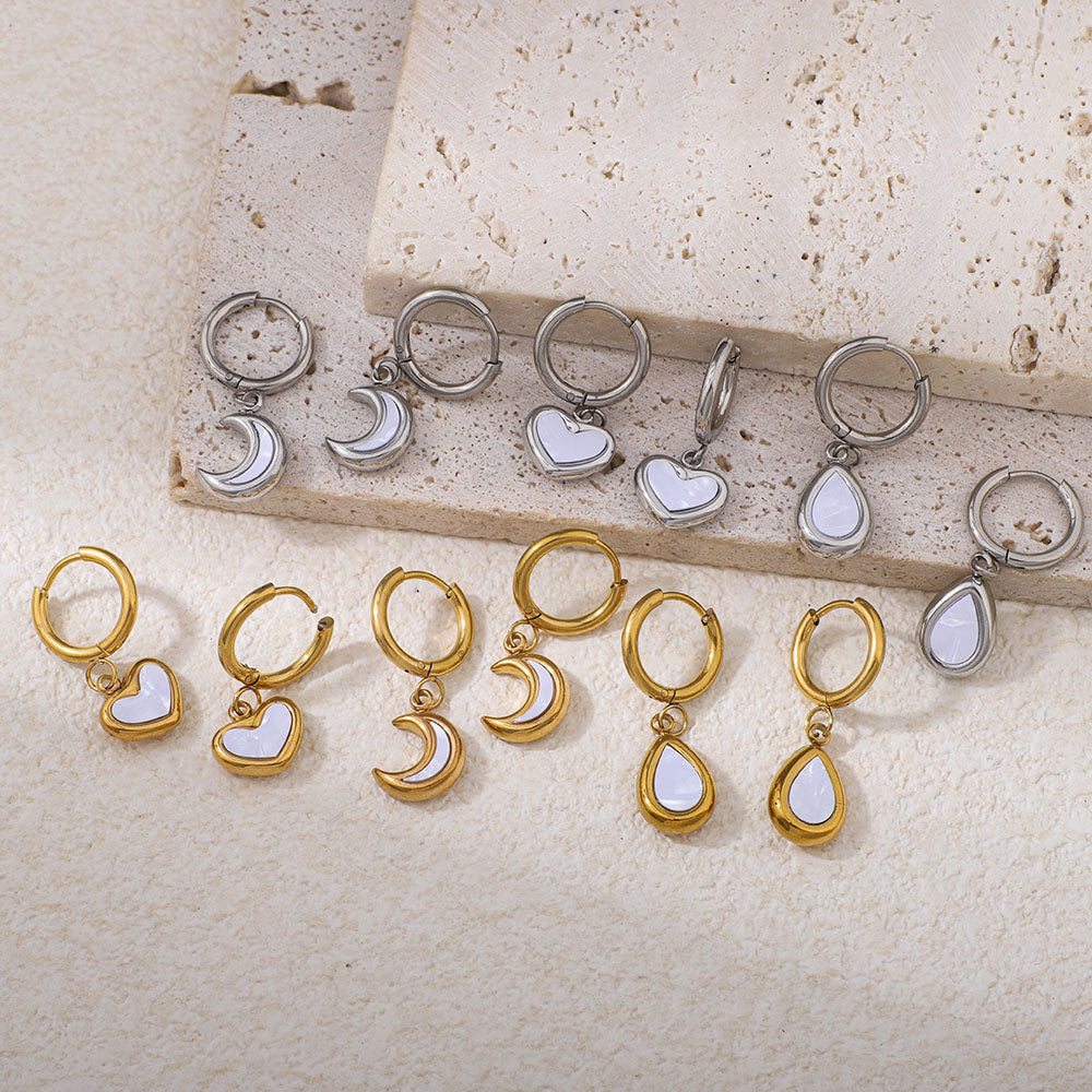 Moon-shaped Stainless Steel Pendant Earrings