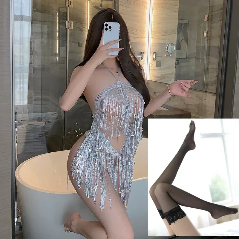 Sexy Lingerie Sexy Sequined Tassel Skirt Uniform - Viexta