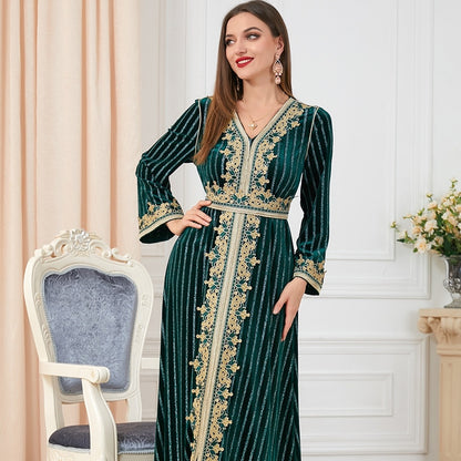 Ethnic Long Sleeve Split Velvet Dress