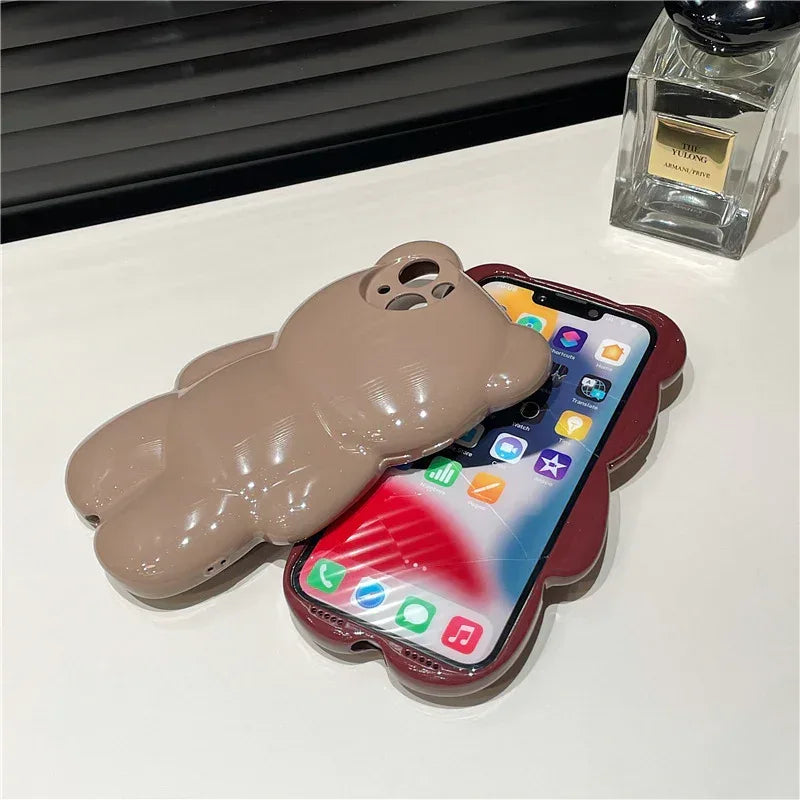 Solid Color Three-dimensional Bear Anti-fall Cute New iPhone Case - Viexta