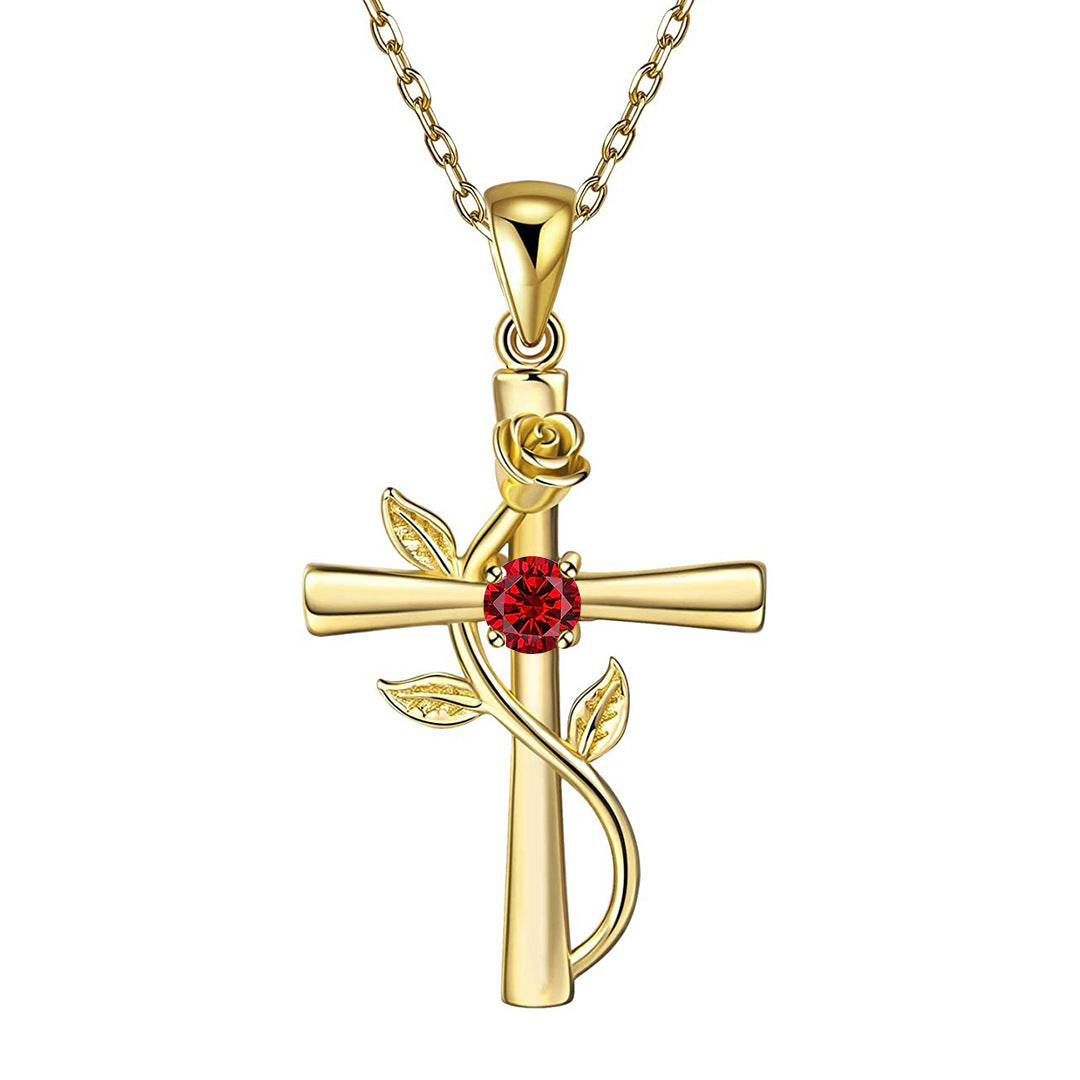 Rose Cross Necklace With Rhinestone