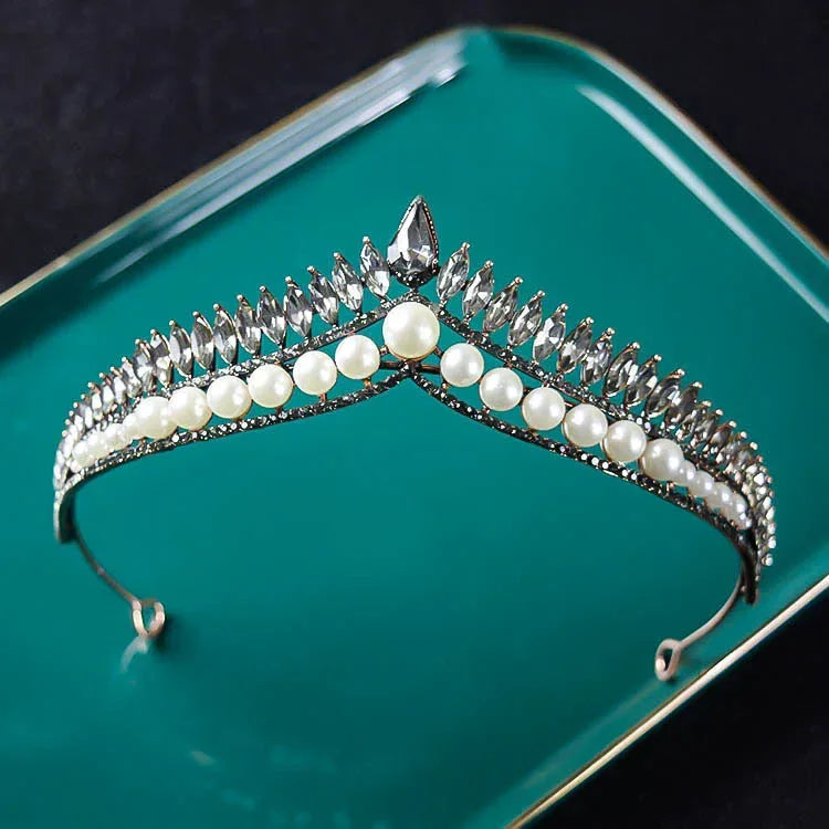 Bridal Pearl Crown Headdress - Viexta