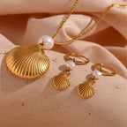 Pearl Shell Earrings And Necklace Set - Viexta