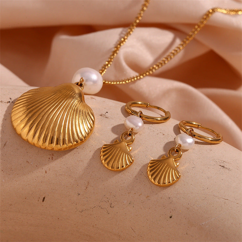 Pearl Shell Earrings And Necklace Set