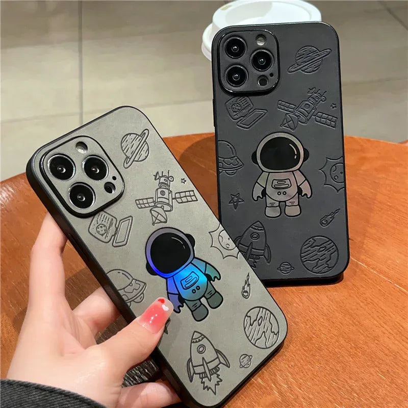 Laser Astronaut Embossed Patch iPhone Case - Viexta