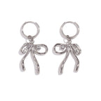 Stainless Steel 18K Gold Plating Rhinestone Bow Pendant Earring Ring