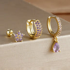 Pentagonal Flower Waterdrop Piercing Ear Bone Stud - Viexta