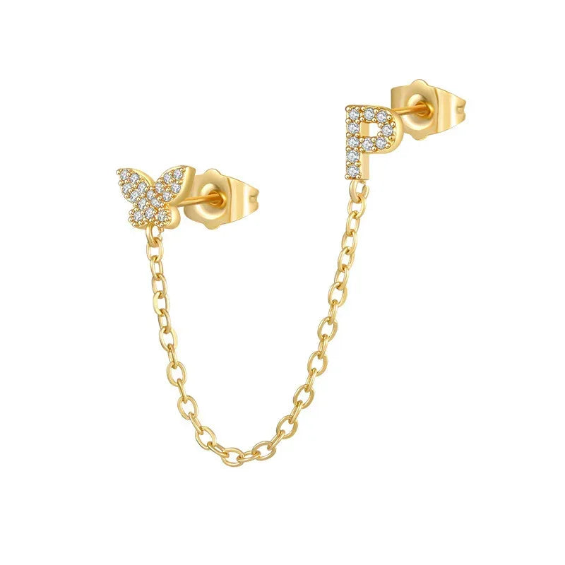 Women's Zircon Butterfly Alphabet One Piece Stud Earrings - Viexta