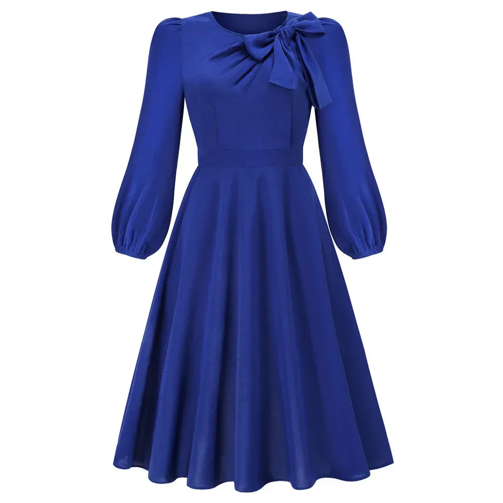 Long Sleeve Bowknot Dress - Viexta
