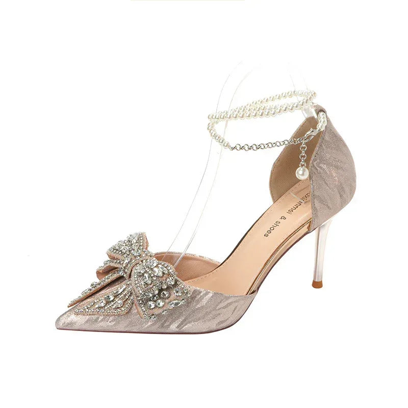 rhinestone-bow-pointy-hollow-pearl-heels - Viexta