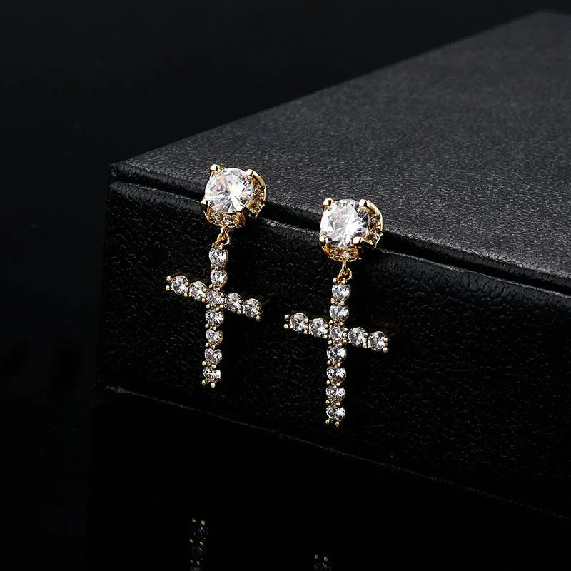 Zircon Cross Stud Earrings - Viexta