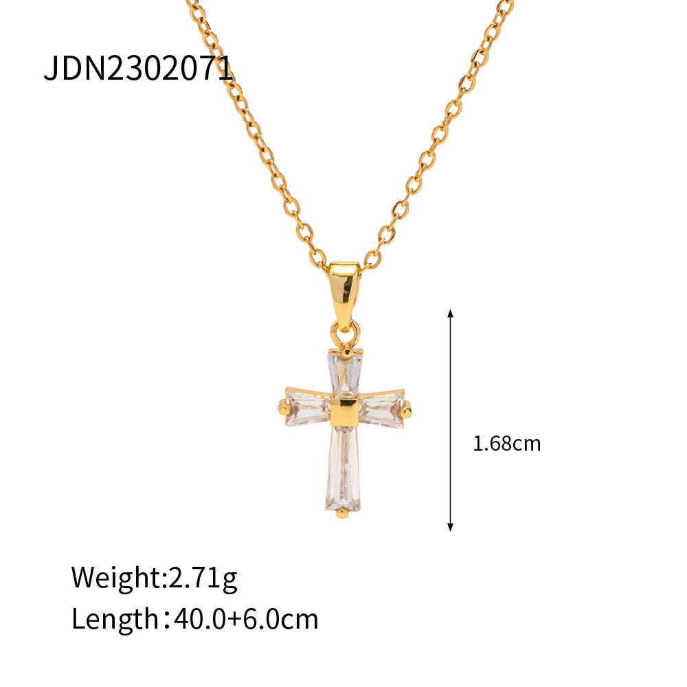 18K Gold Stainless Steel Inlaid White Zircon Necklace