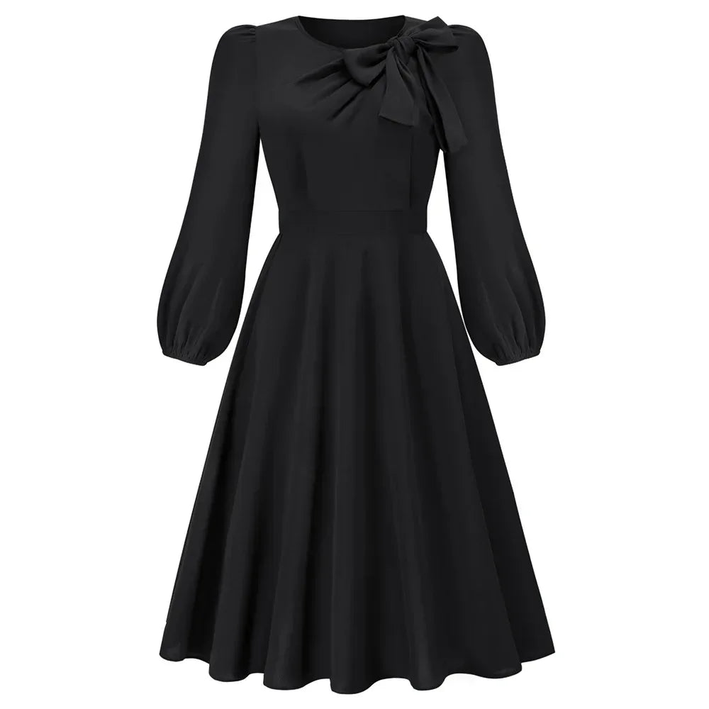 Long Sleeve Bowknot Dress - Viexta