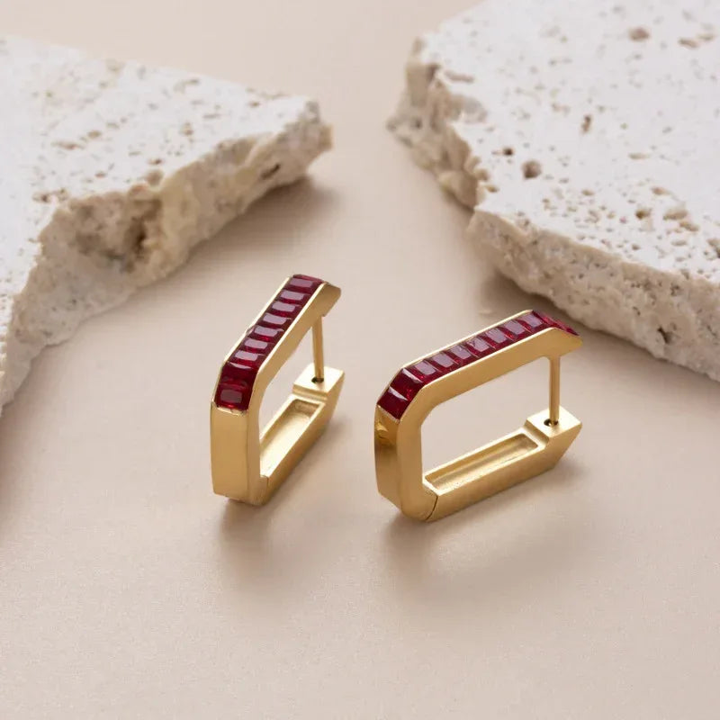 Women's Square Hollow Diamond Titanium Steel Earrings - Viexta