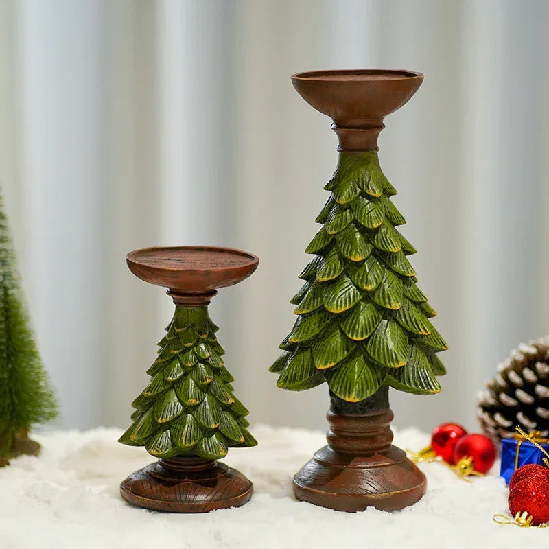 Resin Wooden Christmas Tree Candle Holder - Viexta